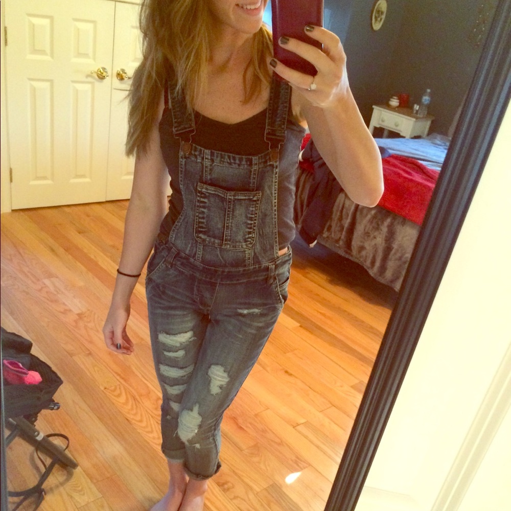 Distressed overalls